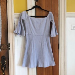 NBD BABY BLUE OFF THE SHOULDER DRESS WITH SLEEVES